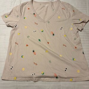 Old Navy Beige T-Shirt with Fruit Design